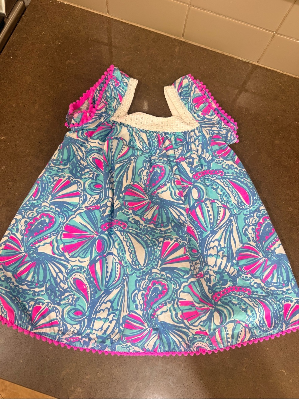 Lilly Pulitzer Blue & Pink Cotton Eyelet Trim Dress